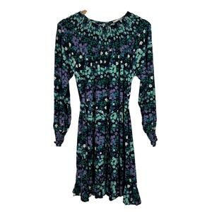 LOFT Women's Floral Smocked Neck Long Sleeve Belted Dress Size Medium